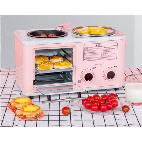 Multifunction 3-in-1 Electric Breakfast Station Toaster Oven Griddle Electric Bread Grill Mini Bread Toaster Baking Oven EU 220V