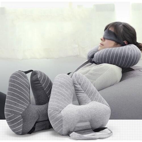 2019 Multifunctional striped foam particle U-shaped pillow with eye patch and travel neck pillows sleep and travel neck pillow