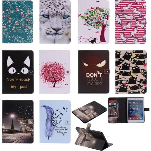 Fashion PU Leather Flip Case For Apple iPad Mini 4 Case Stand Cover Case With Card Holder Flowers Print Cover Protector Film