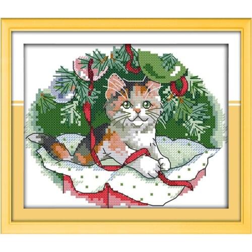 Christmas kitten Diy Paintings Cat Cross Stitch Patterns Chinese Cross Stitch Kits Counted Cross Stitch Kit Home Decor