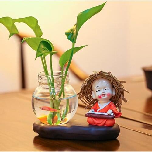Faroot New Resin Monk Vase Hydroponic Green Dill Handicraft Ornament Chinese Style Art Decoration Plastic Vase Resin Figurines