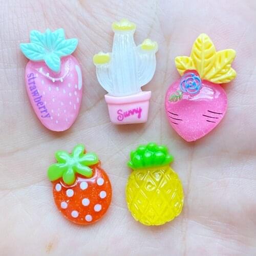 20Pcs New Resin Cute Mixed Mini Fruit Series Flat Back Cabochon Scrapbooking Hair Bow Center Embellishments DIY Accessories L13