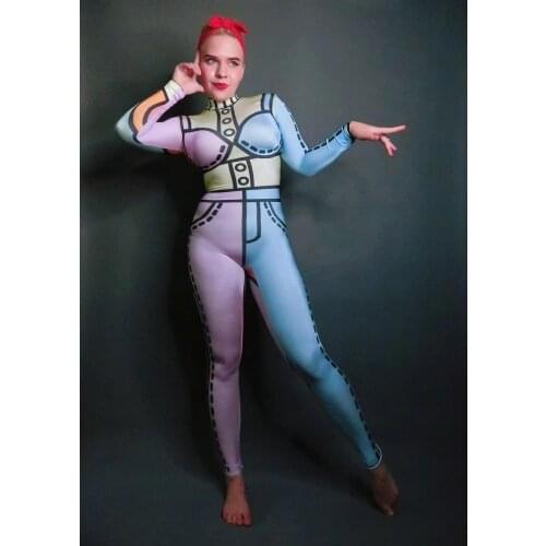 New Stage Jumpsuit Multicolor Bodysuit Dance Outfit Womens Rompers Nightclub Wear Celebrate Party Prom Sexy Costume Outfit