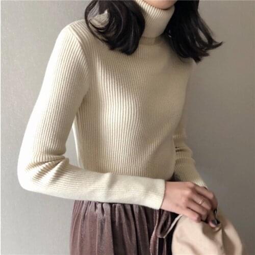 Autumn Winter Knitted Jumper Tops Turtleneck Pullovers Casual Sweaters Women Shirt Long Sleeve Tight Sweater Girls