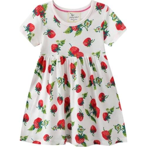 Jumping Meters 2021 Strawberry Print Baby Girls Dresses Cute Cotton Childrens Clothes Hot Selling Toddler Princess Dress Girl