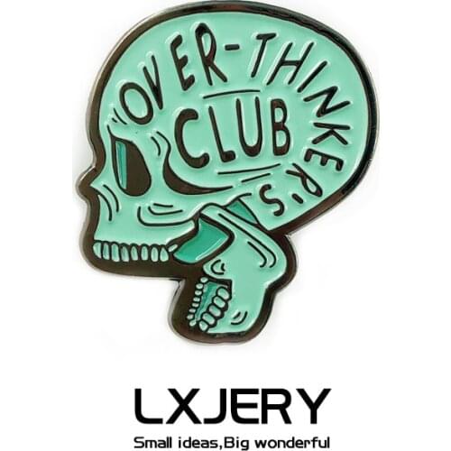 OVER THINKER CLUB Pin Badge On Backpack Funny Brooch Pins For Clothes Broche For Woman Girl Schoolbag