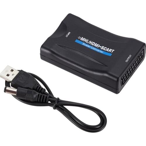 HDMI To SCART Video Audio Upscale Converter Adapter for HD TV DVD for Sky Box STB Plug and Play USB Cable