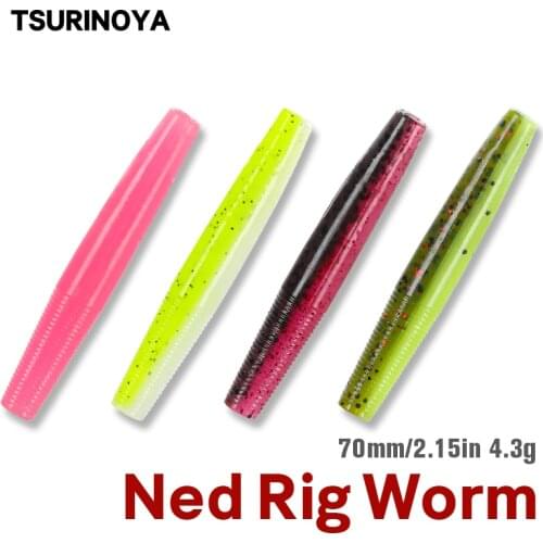 TSURINOYA Ned Rig Stick Worm 4.3g 70mm 10pcs Soft Baits Floating Artificial Fishing Lure Big Mouse Bass PTR Fishing Tackle