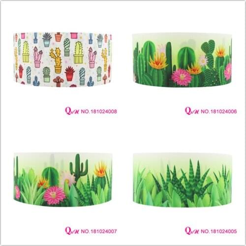 Q&N ribbon 16mm 22mm 25mm 38mm 50mm 75mm cactus printed grosgrain ribbon webbing 50yards/roll for headband