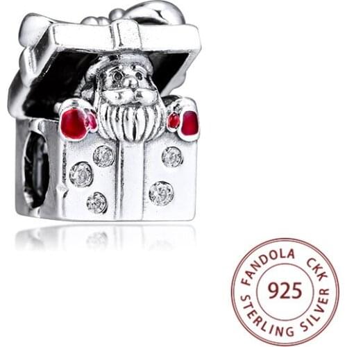 Christmas Gift 925 Sterling Silver Santa in a Giftbox Charms Beads Fits Pandora Bracelet Women DIY Jewelry Making Kralen