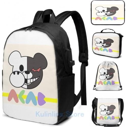 Funny Graphic print ACAB Monokuma USB Charge Backpack men School bags Women bag Travel laptop bag