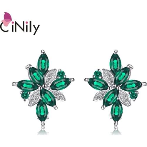 CiNily Luxury Green Emerald Cubic Zirconia 925 Sterling Silver Stud Earrings for Birthday Party Women Fine Jewelry Earring SE037