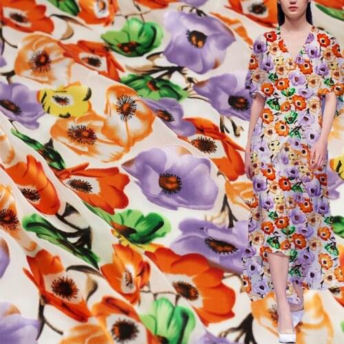 White Waxberry 21momme 3 Colours Flowers Acid Printed Lustrine Silk Translucence Fabrics Women Dress Sewing Cloths Freeshipping