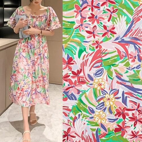 Green Leaf Safflower Reactive Printing And Pure Cotton Fabric For Dress Tissus Au MÈTre Telas Por Metro Tissu Vestidos Sewing