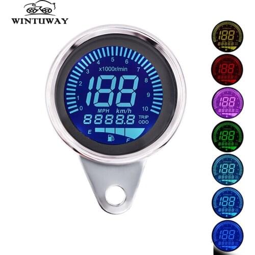 WINTUWAY Universal Digital Motorcycle Instrument LCD Display Odometer Tachometer Gauge LED Light Fuel Speed Meter Gauge