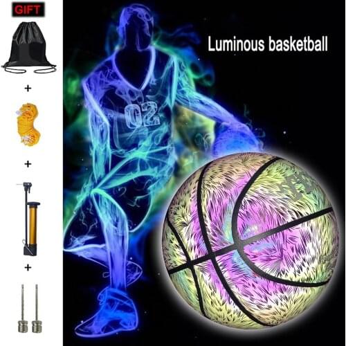 7 Size Colorful Reflective PU Leather Ball Cool Night Glowing Basketball For Gifts