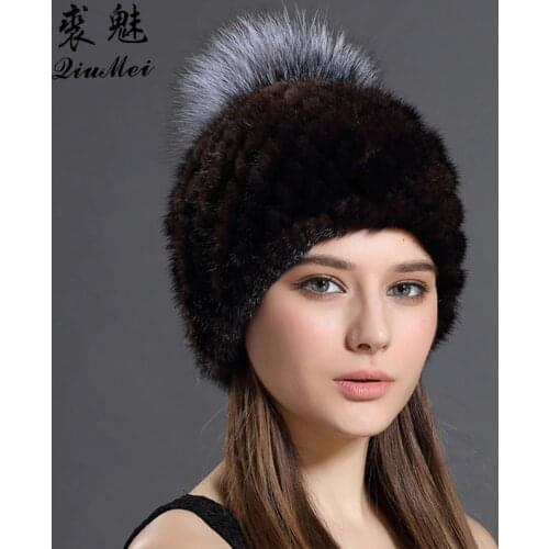 Women Hat Beanies Of Winter Genuine Fur Caps Real Mink Fur With Balls Hat Caps For Girls Fashion Russian Ushanka Cap