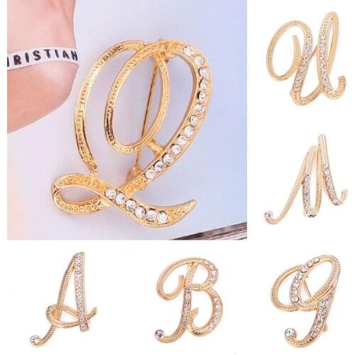 Women Men A-Z Letter Brooch Rhinestones Crystal Silver Color English Alphabet Metal Pins Cute Jewelry Accessories Christmas Gift