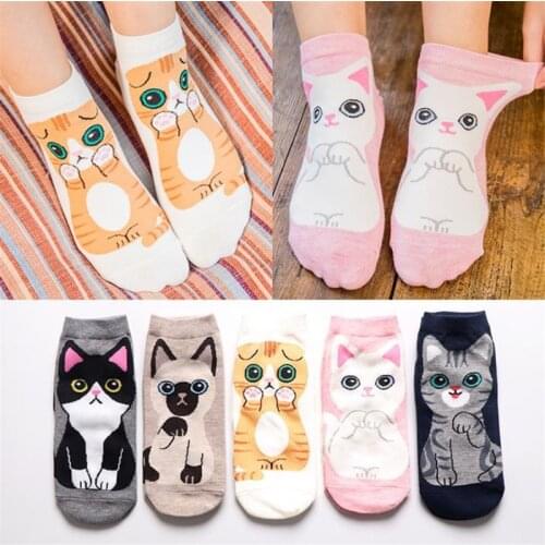 Womens Fashion Boat Socks Cute Kitten Cat Sock harajuku Cartoon Cotton sport sock calcetines