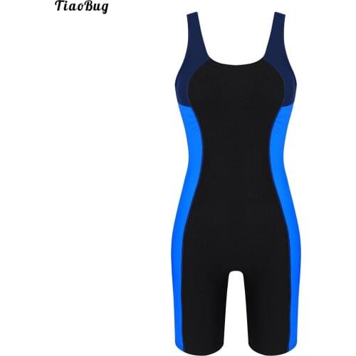 TiaoBug Women Summer One-Piece Swimming Bodysuit Swimwear U Neck Sleeveless Removable Pads Patchwork Beach Pool Bathing Jumpsuit