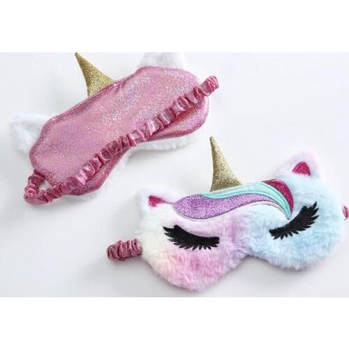 1 Pcs Travel Cute Soft Animal Eye Cover Blindfold Children Unicorn Plush Eye Mask Colorful Fur Sleeping Eye Band For Women