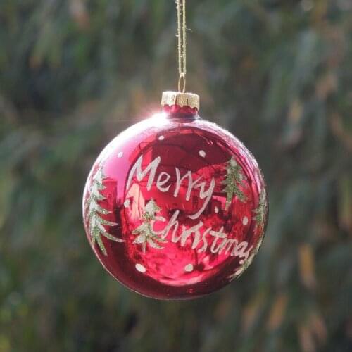 12pcs/pack Glossy Red Glass Globe Christmas Day Home Decoration Party Supplies Tree Hanging Ball Pendant Handmade Festival Gift