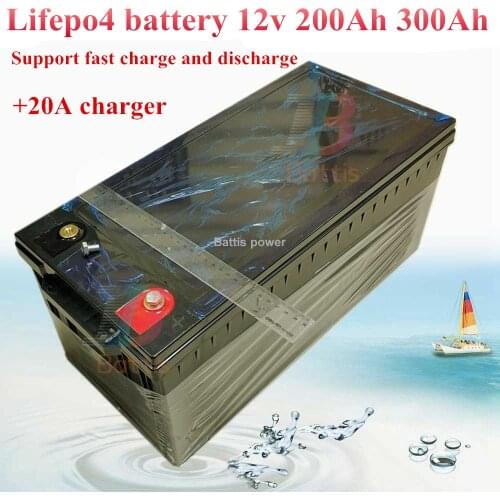 12V 200AH 300ah LifePo4 Lithium Iron Phosphate Battery Deep Cycles 100A BMS for Solar Energy System Party Outdoor + 20A charg