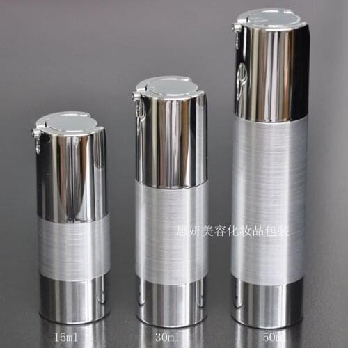 20PCS/LOT 15ML 30ML 50ml UV silver airless vacuum pump lotion bottle with silver pump and bottom base used for Cosmetic ZKH43