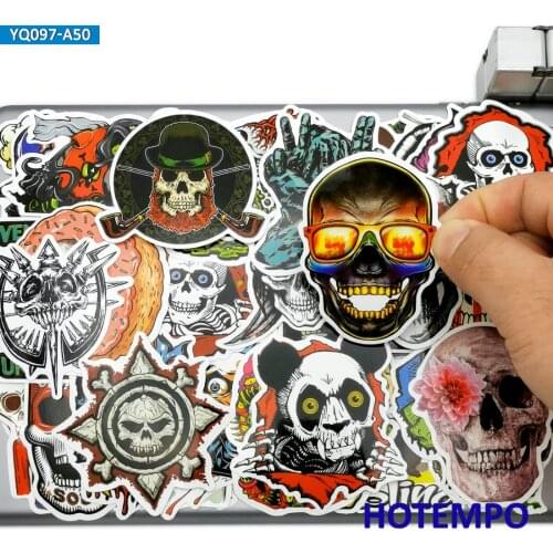 50pcs Horror Skull Dark Style Terror Skeleton Fashion Stickers Toys for Mobile Phone Laptop Suitcase Skateboard Bike Car Sticker