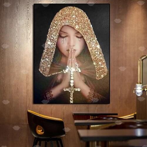 5D DIY Diamond Painting Woman Prayer Religious Embroidery Art Full Drill Cross Stitch Kits Picture Rhinestone Craft Home Decor