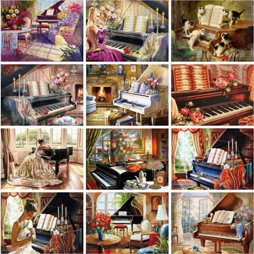 Evershine 5D DIY Diamond Painting Piano Full Square Diamond Embroidery Cross Stitch Landscape Crafts Kit Home Decoration