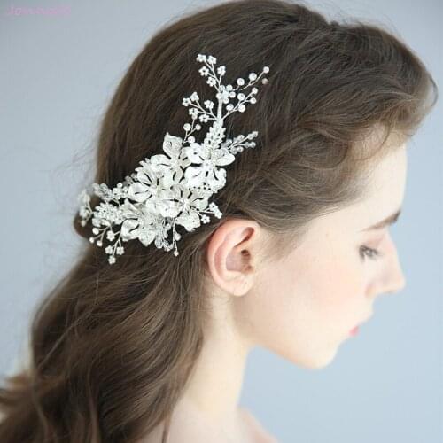 Delicate Rhinestone Hair Jewelry Bridal Clip Comb Silver Color Floral Wedding Headpiece Handmade Women Prom Hair Accessories