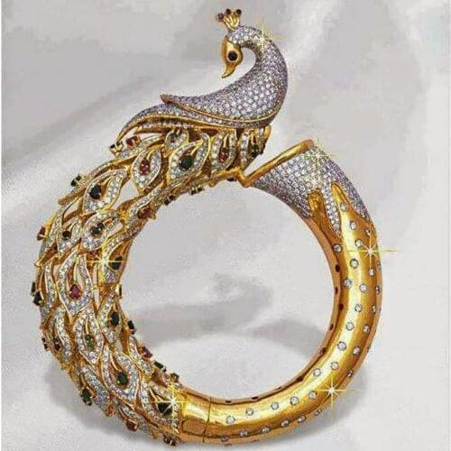 Hot Luxury Lifelike Peacock Full Colorful Zircon Rings For Women Vintage Gold Color Female Jewelry Engagement Party Accessories