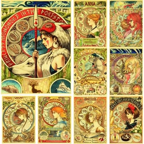 Buy 3 Get 4 Cartoon anime hayao miyazaki totoro spirited away totoro poster cafe kid home decor retro kraft paper wall decor