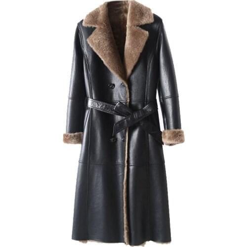 Female Winter Lamb Fur Leather Jacket Female Genuine Leather Lambswool Fur Collar Coats New Warm Thicken Outerwear