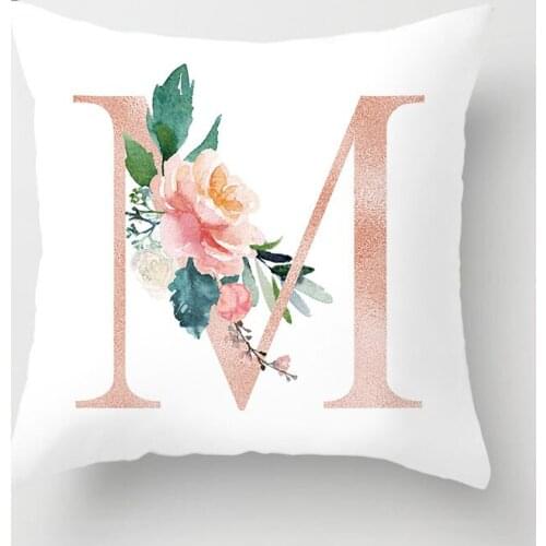 26 Alphabet Initials Cushion Covers Pink English Letter MJ Rose Flower Soft Throw Pillow Cases Sofa Chair Decoration