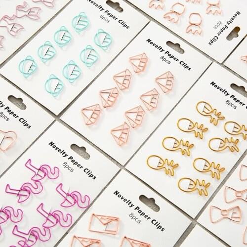 8pcs/set Lovely Metal Paper Clip Set Stationery Back To School Office Supplies