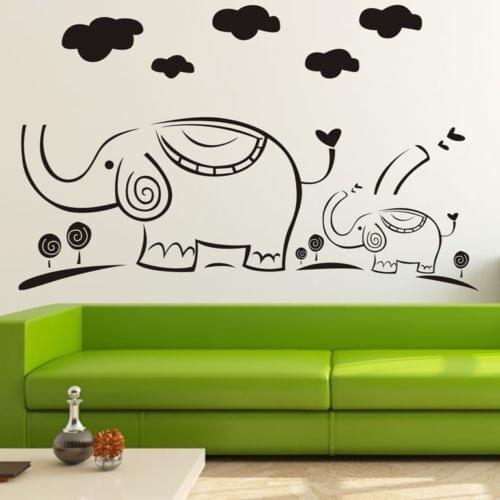 Two Elephants Cloud Wall Stickers Decor Removable Home Vinyl Decal Sticker Art DIY Mural Hot Selling Wallpaper Poster SA372