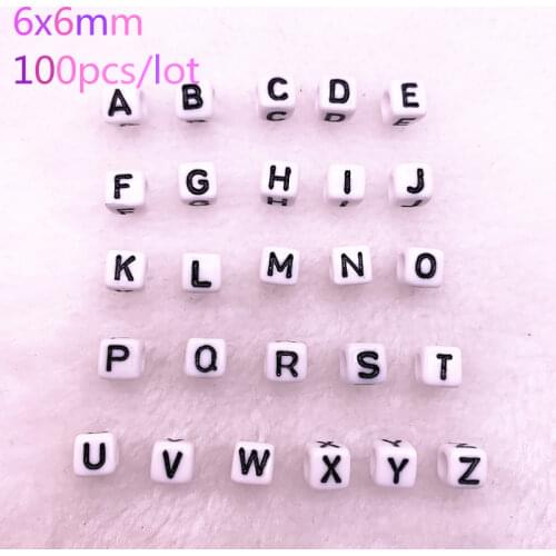 New 100pcs/lot 6x6mm 26 Letter Beads Square Shape Beads Alphabet Letter Charms for Make Jewelry Accessories