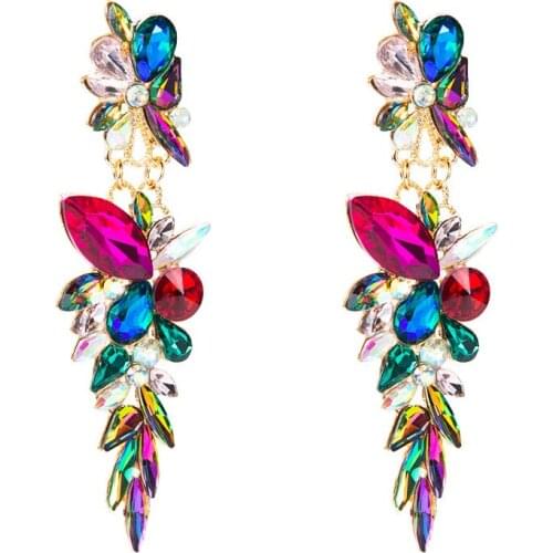ZHINI New Colorful Crystal Long Metal Dangle Drop Earrings for Women High-Quality Charming Gold Color Statement Earring brincos