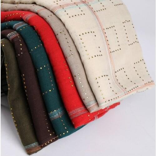 New Cotton Hijab Scarf Women Glitter Diamond Shawls Scarves Women Stripe Head Long Wraps Muslim Headband Islamic Fashion Turban