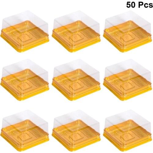 50pcs Plastic Square Moon Cake Boxes Egg-Yolk Puff Container Golden Packing Box (Large)