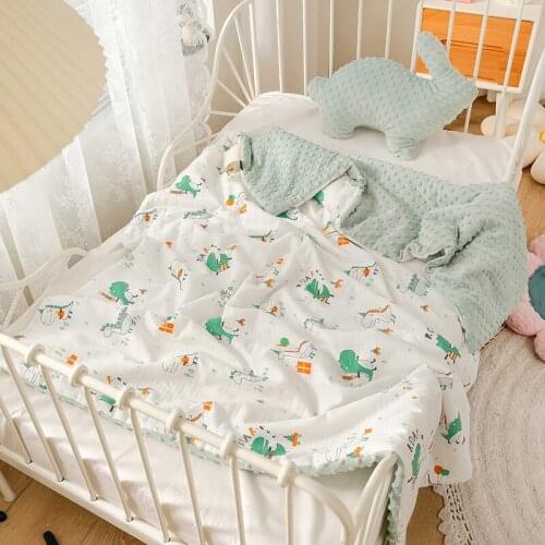 Kids Little Blanket Dinosaur Giraffe Cartoon Blandets AB Side Cotton Flannel Throw 75*120cm Green Yellow Children Home Textile