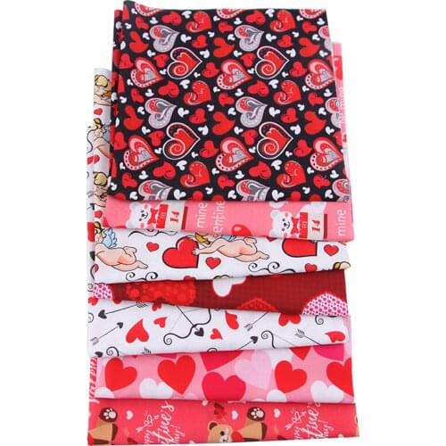 Valentines Day Series Cotton Fabric,7pcs/Lot,25x25cm Sewing Quilting Fabrics Bundle,DIY Patchwork Handmade Cloth