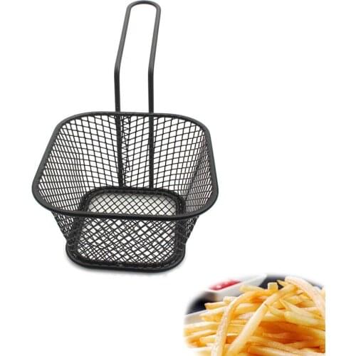 Robust And Durable French Fries Basket Metal Black Spray Paint Small Food Basket Fried Chicken Wings Snack Mesh Sieve Basket