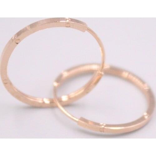 Real Pure 18K Rose Gold Earrings Square Carved Hoop Earrings Men Woman Lucky Gift 1.3g