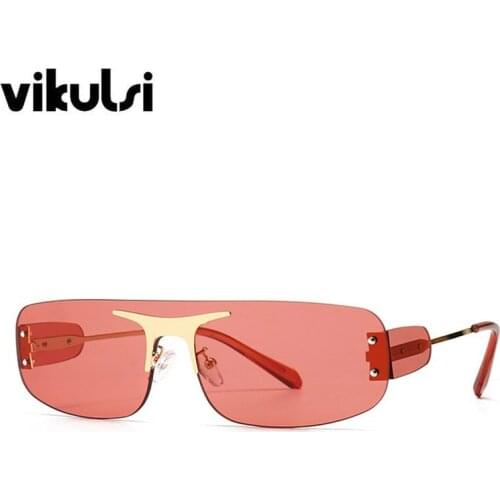 New Rimless Rectangle Sunglasses Men Fashion Women Shades Cool Gold Red Sun Glasses Frameless Tint Lens Gafas de sol mujer UV400