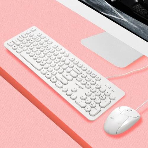 Punk Round Key Slim Multimedia USB Wired External Keyboard + Mouse Combo for Notebook Laptop / PC Wired keyboard and Mouse