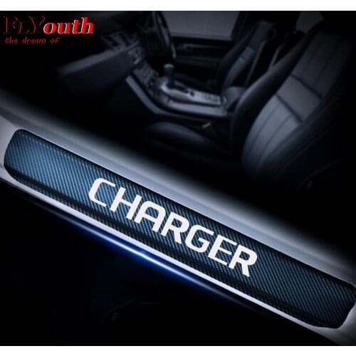 4D Carbon Fiber Vinyl Sticker For Dodge CHARGER Car Door Sill Welcome Pedal Stickers Door Threshold Plate Car Styling 4Pcs