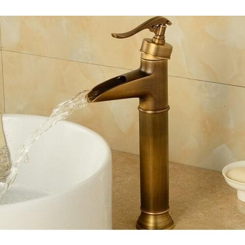 Vintage Retro Antique Brass Single Handle One Hole Bathroom Basin Sink Faucet Mixer Water Tap Deck Mounted man038